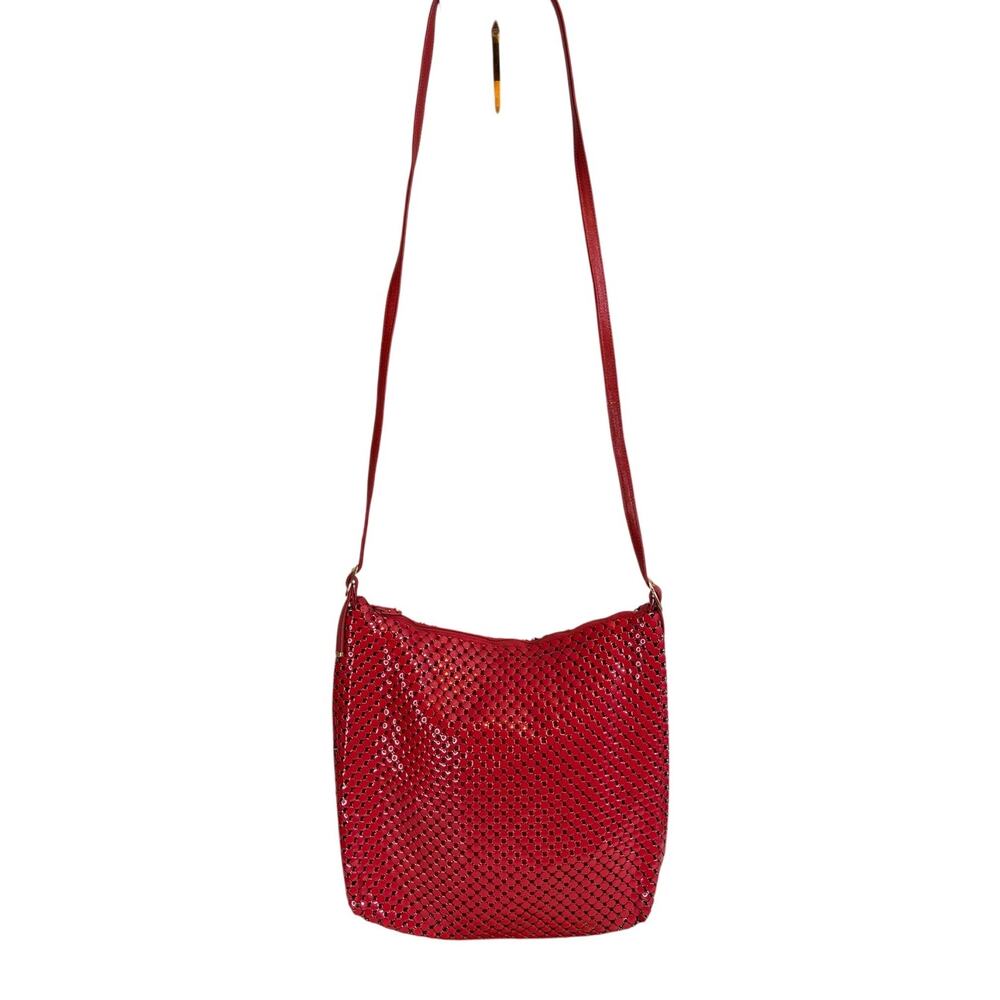 Vintage Whiting & Davis Purse Crossbody Bag Red Party Metal Mesh Made in USA